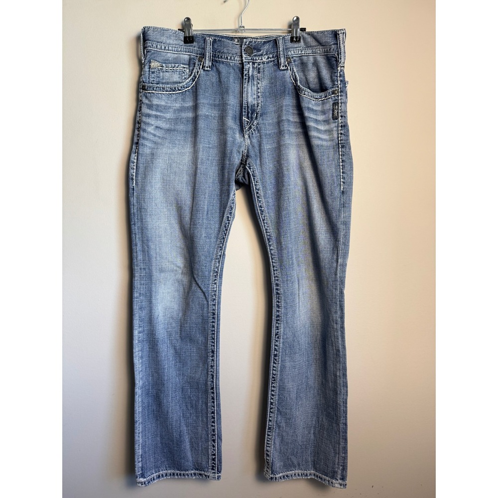 Silver Jeans Co Mens Blue Nash Straight Flap Jeans 34 Y2K Western Rugged Denim